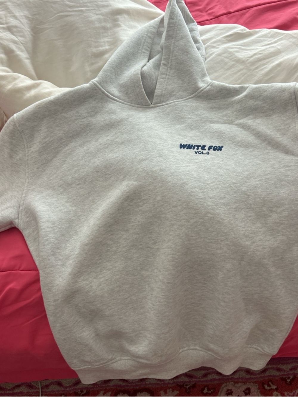 White Fox Boutique Light Gray Hoodie with Navy Logo